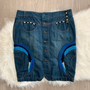 Oilily Jean Pencil Skirt Unique Embroidery Denim